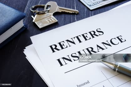 Insurance document with a protective umbrella icon